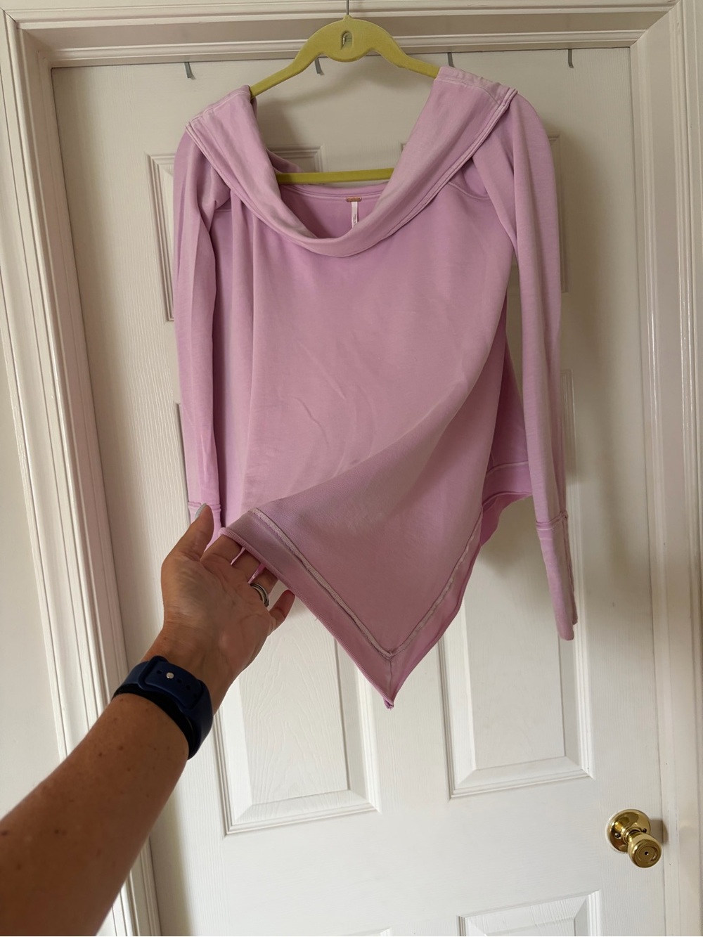 Free People Light Washed Pink Off-the-Shoulder Asymmetric Pullover